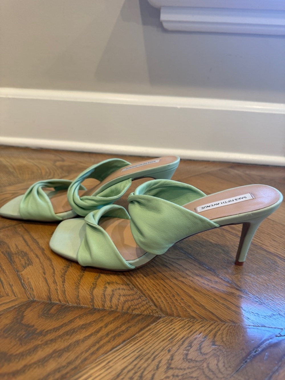 Saks Fifth Avenue Pastel Green Twisted-Strap Slide Sandals - Picture 2 of 3